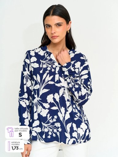 BLUSA MUJER AZIZ CUELLO MAO MANGA LARGA PRINT - 1