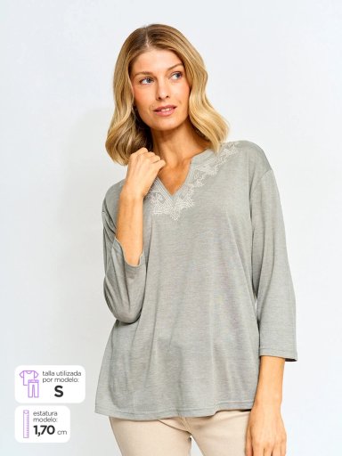 POLERA MUJER AZIZ MANGA 3/4 CORDADA - 1
