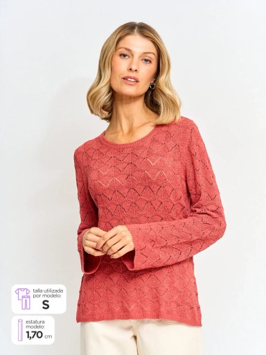 SWEATER MUJER AZIZ MANGA LARGA CALADO - 1