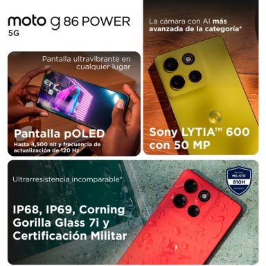 SMARTPHONE MOTOROLA MOTO G86 POWER 5G 256GB 8GB RAM 50MP 6.6” - 9