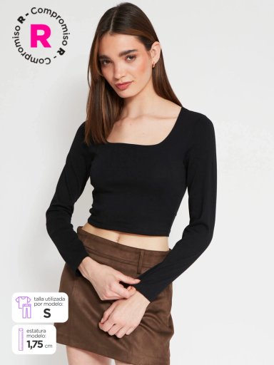 POLERA MUJER INDEX ALGODÓN ESCOTE CUADRADO MANGA LARGA - 1