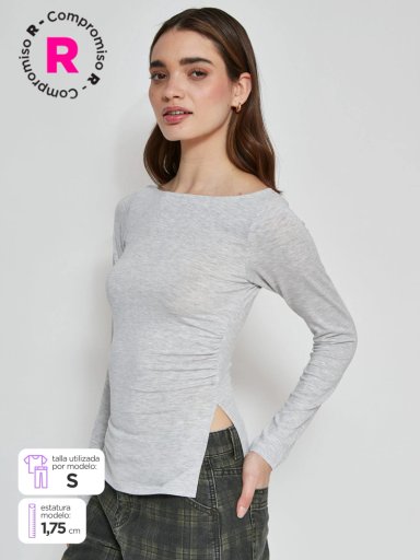 POLERA MUJER INDEX MANGA LARGA FRUNCIDA - 1