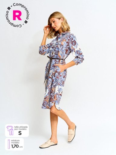 VESTIDO MUJER CACHAREL LARGO ESTAMPADO CAMISERO - 1