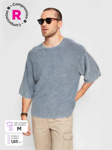 POLERA HOMBRE INDEX ALGODÓN MANGA CORTA TEJIDA LAVADA - 1
