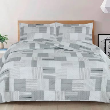 QUILT ANDES ESTAMPADO PATCHWORK KING GRIS - 1