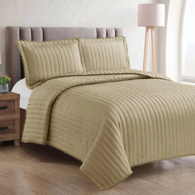 QUILT ANDES POM POM KING BEIGE - 1