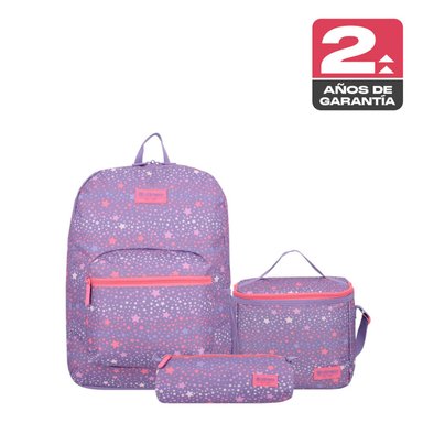 TRIPLE PACK 6XT MOCHILA NIÑA XTREM ESTRELLAS MORADO - 1