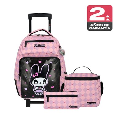 PACK MOCHILA CON RUEDAS XTREM RUN 6XT GATO NEGRO/LILA - 1