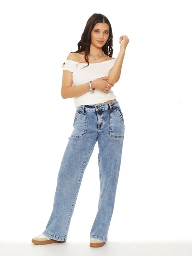 JEANS MUJER WADOS ALGODÓN CARGO RECTO TIRO ALTO - 1
