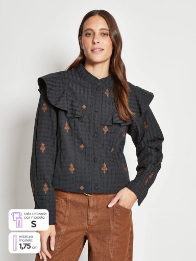 CHAQUETA MUJER TATIENNE ALGODÓN MANGA ANCHA RUCHA DELANTERA - 1