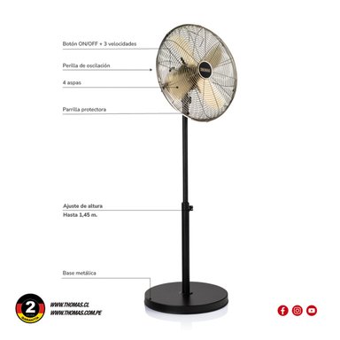 VENTILADOR PEDESTAL THOMAS TH-16BNP 50W - 6