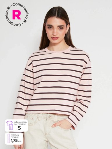 POLERÓN MUJER INDEX ALGODÓN MANGA LARGA RAYADO - 1