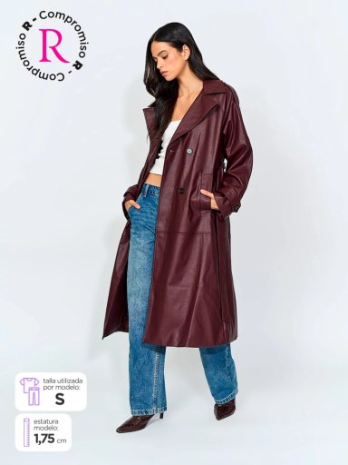 ABRIGO MUJER INDEX TRENCH LARGO EFECTO PIEL - 2