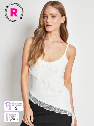 POLERA MUJER INDEX SIN MANGAS ENCAJE ASIMÉTRICO - 1
