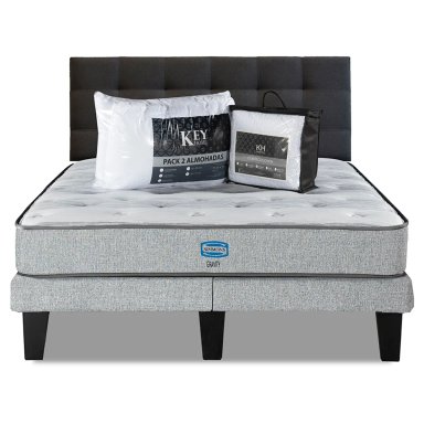 CAMA EUROPEA SIMMONS GRAVITY 2 PL + RESPALDO URBAN MARENGO + CUBRE COLCHÓN + PACK ALMOHADAS - 1