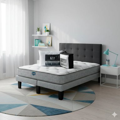 CAMA EUROPEA SIMMONS GRAVITY 2 PL + RESPALDO URBAN MARENGO + CUBRE COLCHÓN + PACK ALMOHADAS - 6