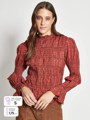 BLUSA MUJER TATIENNE ALGODÓN PANAL ESTAMPADA RUCHAS - 1