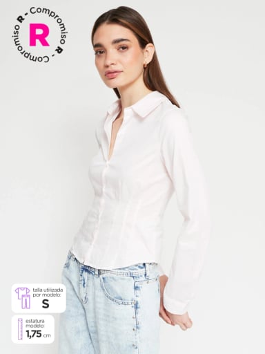 BLUSA MUJER INDEX ALGODÓN MANGA LARGA ENTALLADA - 1