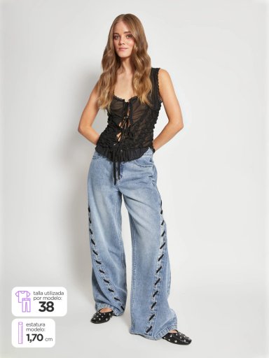 JEANS MUJER BARBADOS ALGODÓN WIDELEG LACE UP - 1