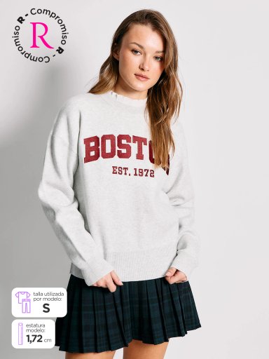 SWEATER MUJER INDEX MANGA LARGA BORDADO COLLEGE - 1