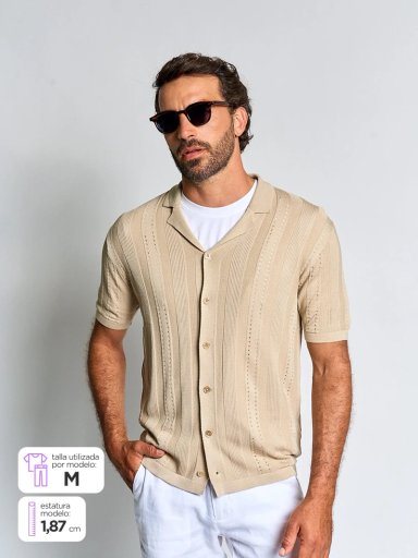 CAMISA HOMBRE SPAVALDI MANGA CORTA TEJIDA BOTONES - 1