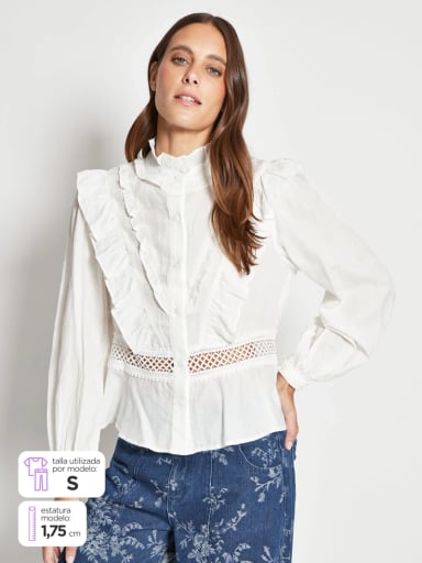 BLUSA MUJER TATIENNE ALGODÓN RUFFLES VERTICALES - 1