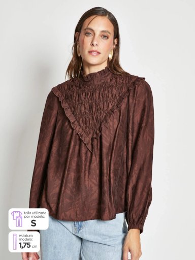 BLUSA MUJER TATIENNE ESCOTE TRIÁNGULO MANGA GLOBO - 1