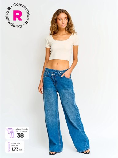 JEANS MUJER INDEX ALGODÓN PRETINA CRUZADA TIRO BAJO - 1