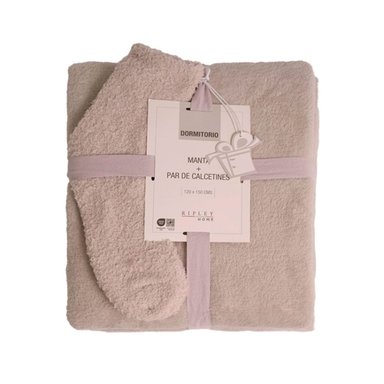 PACK RIPLEY HOME MANTA + PAR DE CALCETINES BEIGE - 2