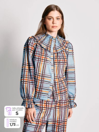 BLUSA MUJER MARQUIS ALGODÓN CUELLO PANAL CUADROS - 2