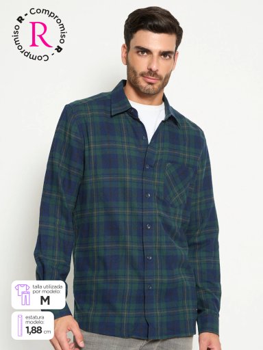 CAMISA HOMBRE KENNETH STEVENS ALGODÓN MANGA LARGA FRANELA - 1