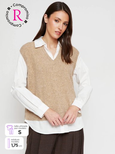 SWEATER MUJER CACHAREL LANA SIN MANGAS CON BLUSA - 1