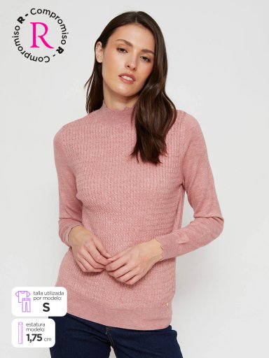 SWEATER MUJER CACHAREL CUELLO MOCK MANGA LARGA TEXTURA - 1