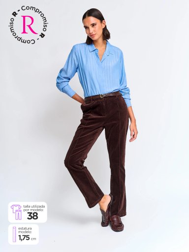 PANTALÓN MUJER CACHAREL ALGODÓN COTELÉ CINTURÓN - 1