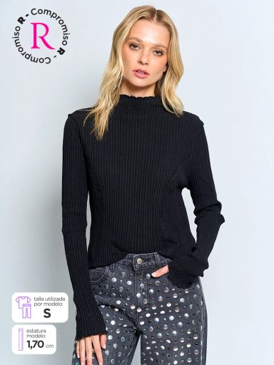 POLERA MUJER BARBADOS ALGODÓN CUELLO ALTO MANGA LARGA - 1