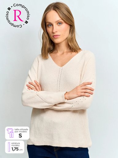 SWEATER MUJER AZIZ CUELLO EN V - 1