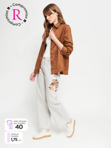 JEANS MUJER AZIZ ALGODÓN REGULAR BORDADO FLOR - 1