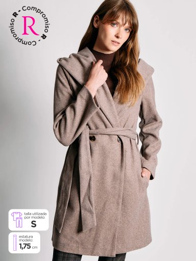 ABRIGO MUJER CACHAREL GORRO Y CINTURÓN - 1