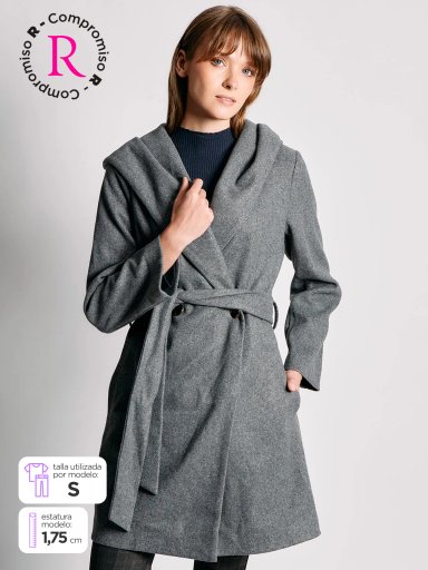 ABRIGO MUJER CACHAREL GORRO Y CINTURÓN - 1