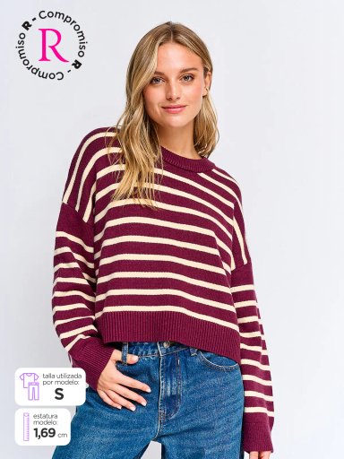 SWEATER MUJER INDEX MANGA LARGA RAYADO - 1