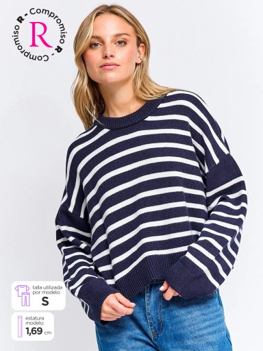 SWEATER MUJER INDEX MANGA LARGA RAYADO - 1