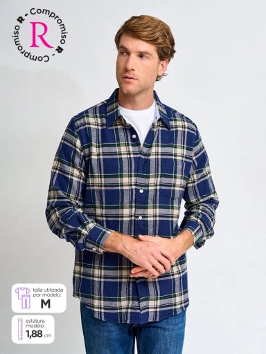CAMISA HOMBRE KENNETH STEVENS ALGODÓN MANGA LARGA FRANELA - 1