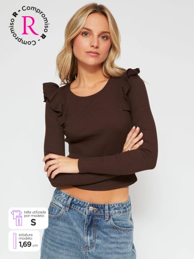 POLERA MUJER INDEX ALGODÓN MANGA LARGA BÁSICA VUELOS - 1