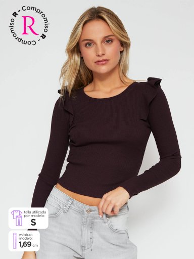 POLERA MUJER INDEX ALGODÓN MANGA LARGA BÁSICA VUELOS - 1