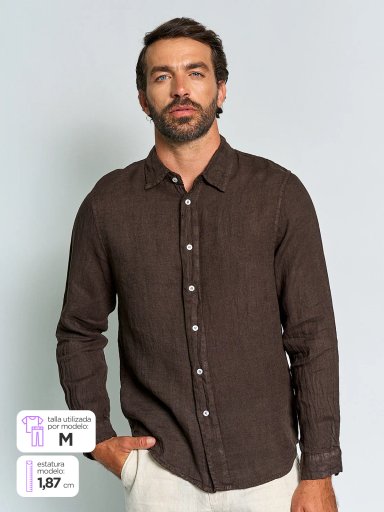 CAMISA HOMBRE SPAVALDI LINO CUELLO CAMISERO MANGA LARGA - 1