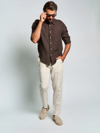 CAMISA HOMBRE SPAVALDI LINO CUELLO CAMISERO MANGA LARGA - 4