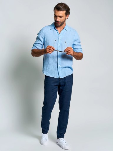CAMISA HOMBRE SPAVALDI LINO CUELLO CAMISERO MANGA LARGA - 4