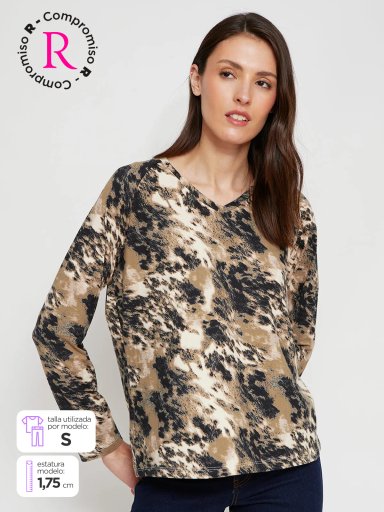 POLERA MUJER AZIZ MANGA LARGA ESTAMPADA - 1