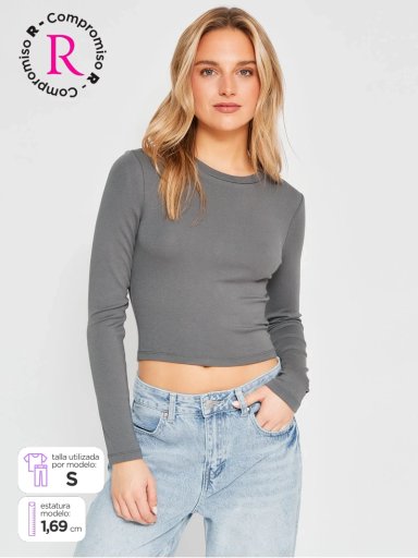 POLERA MUJER INDEX ALGODÓN MANGA LARGA BÁSICA - 1