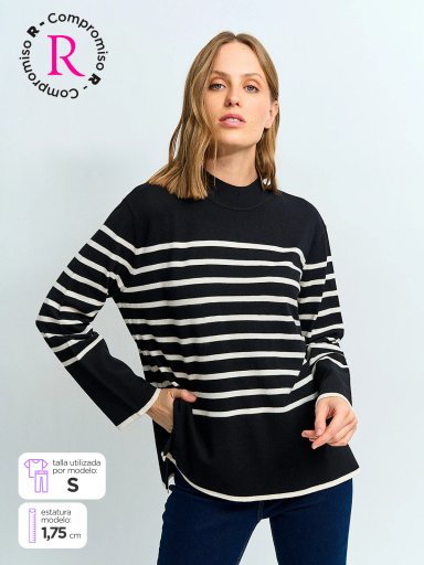 SWEATER MUJER AZIZ CUELLO MOCK RAYADO - 1